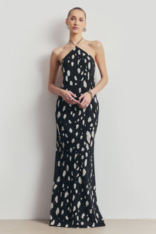 Clean Cut Chiffon Halterneck Gown - Abstract Dot