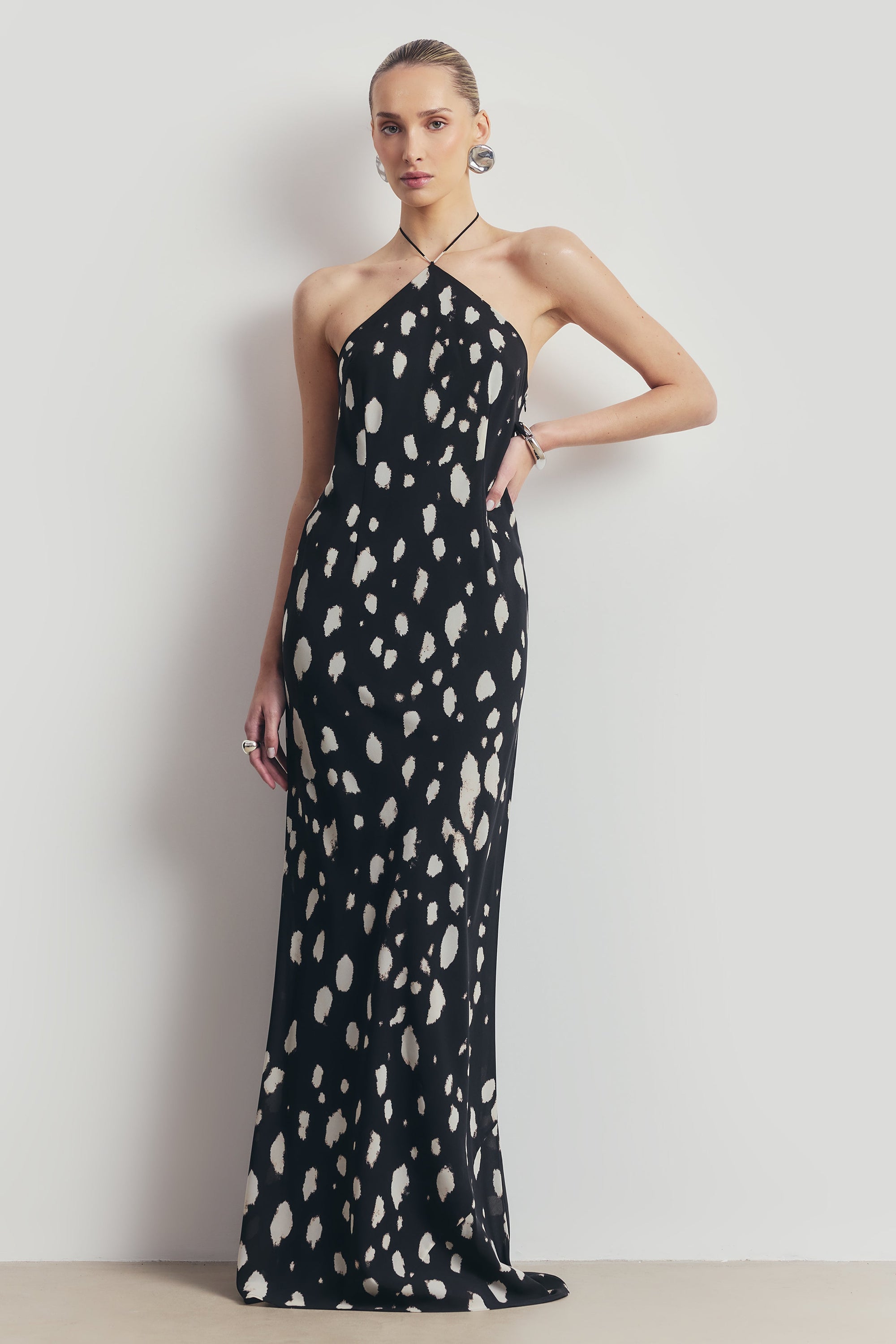 Clean Cut Chiffon Halterneck Gown - Abstract Dot