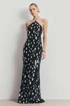 Clean Cut Chiffon Halterneck Gown - Abstract Dot