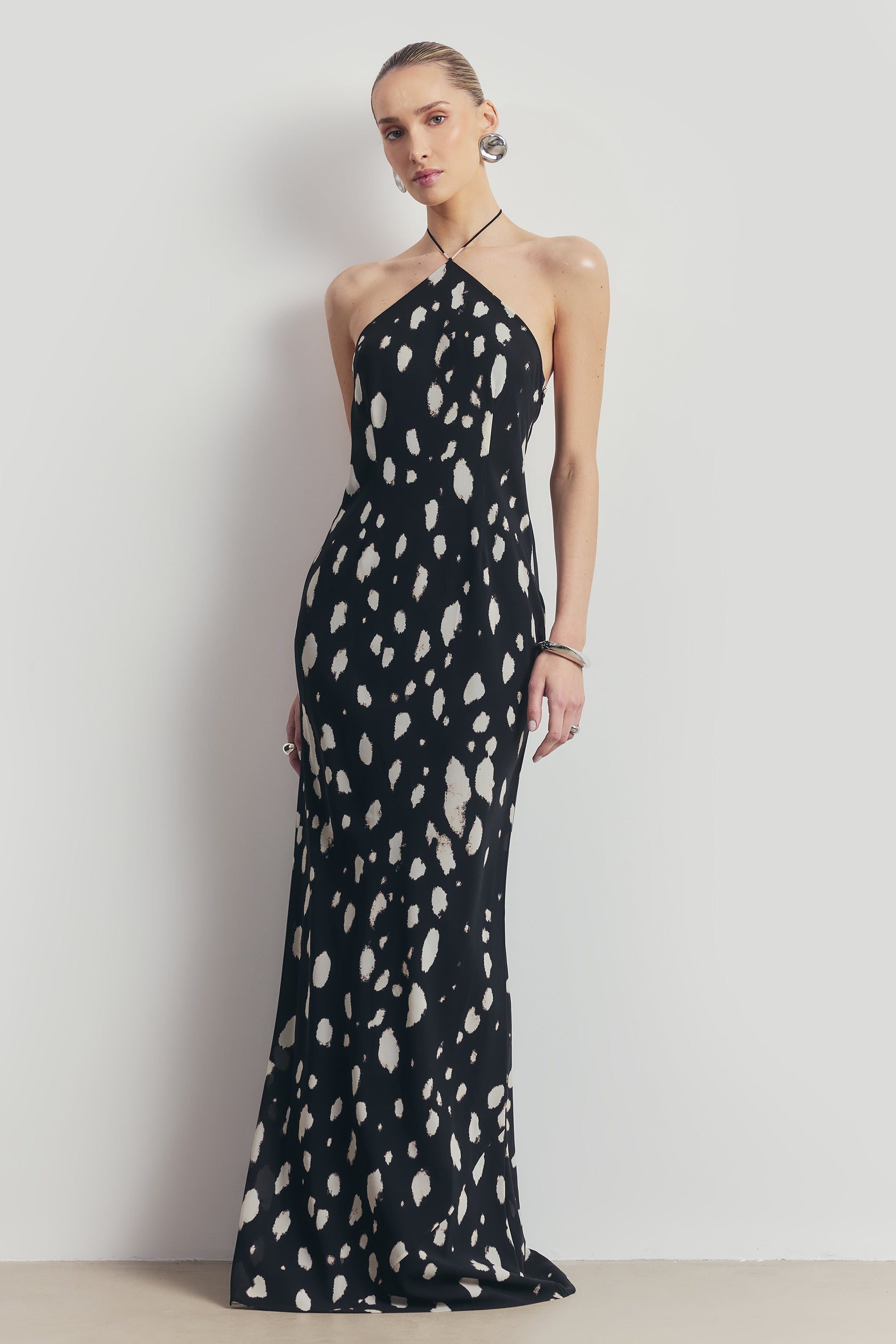 Clean Cut Chiffon Halterneck Gown - Abstract Dot