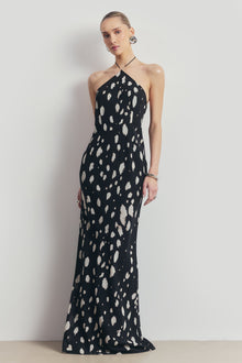 Clean Cut Chiffon Halterneck Gown - Abstract Dot