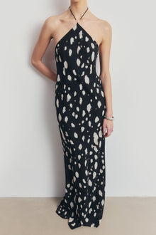 Clean Cut Chiffon Halterneck Gown - Abstract Dot