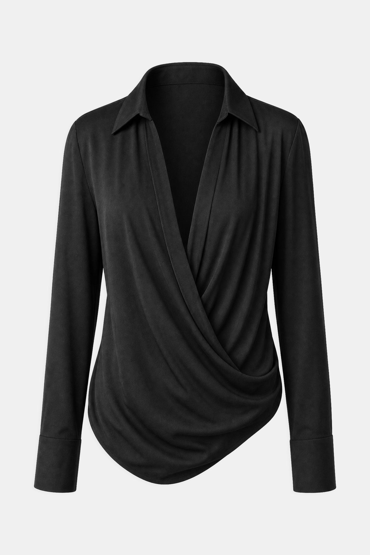 Soft Draped Plunge Front Shirt - Black
