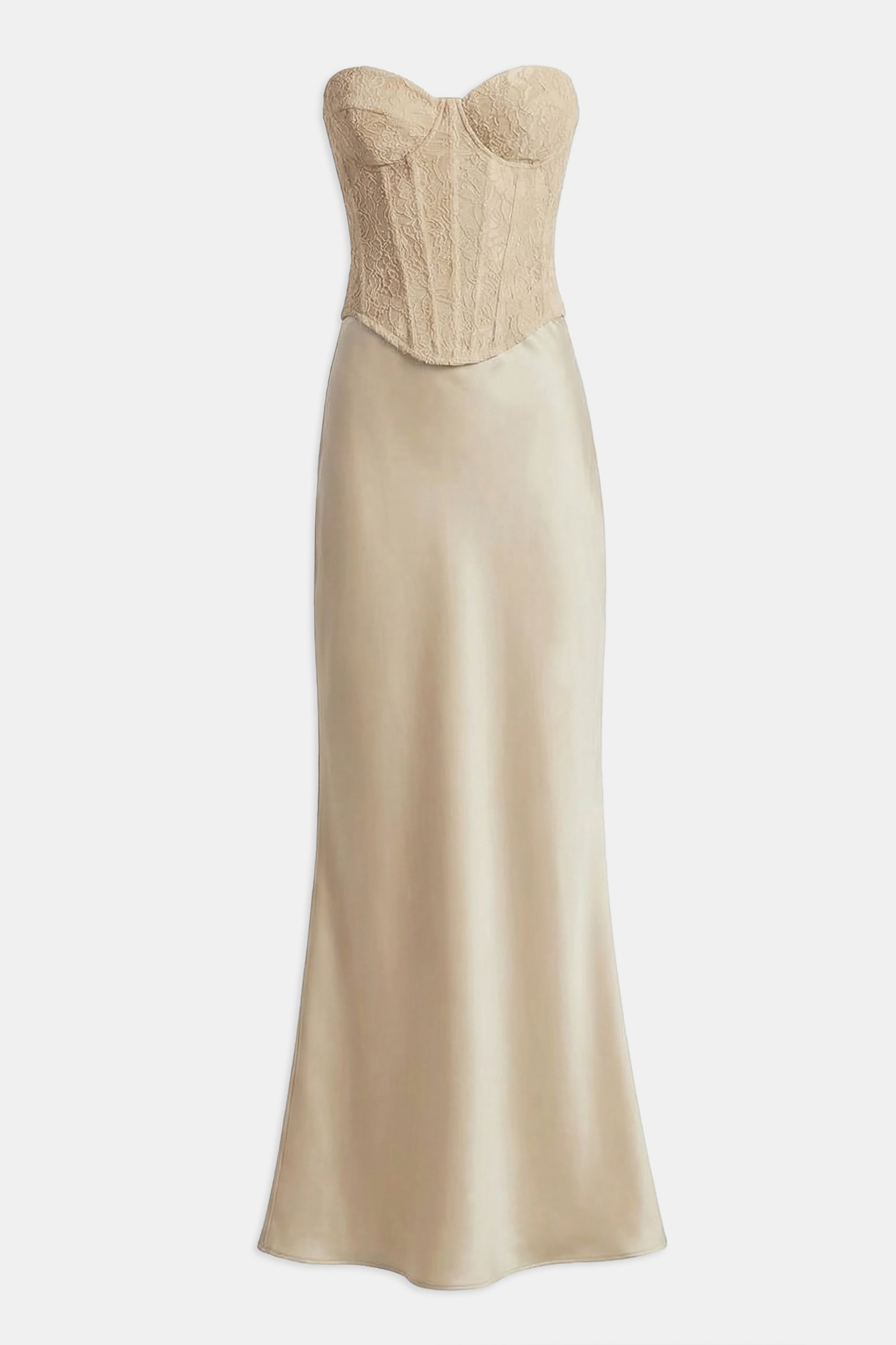 Lace Corset Gown with Sweetheart Neckline - Champagne