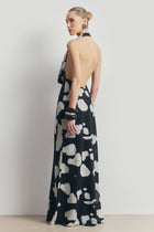 Chiffon Plunging Cowl Neck Maxi Dress - Abstract Pebble