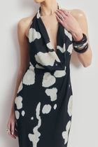 Chiffon Plunging Cowl Neck Maxi Dress - Abstract Pebble