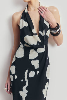 Chiffon Plunging Cowl Neck Maxi Dress - Abstract Pebble