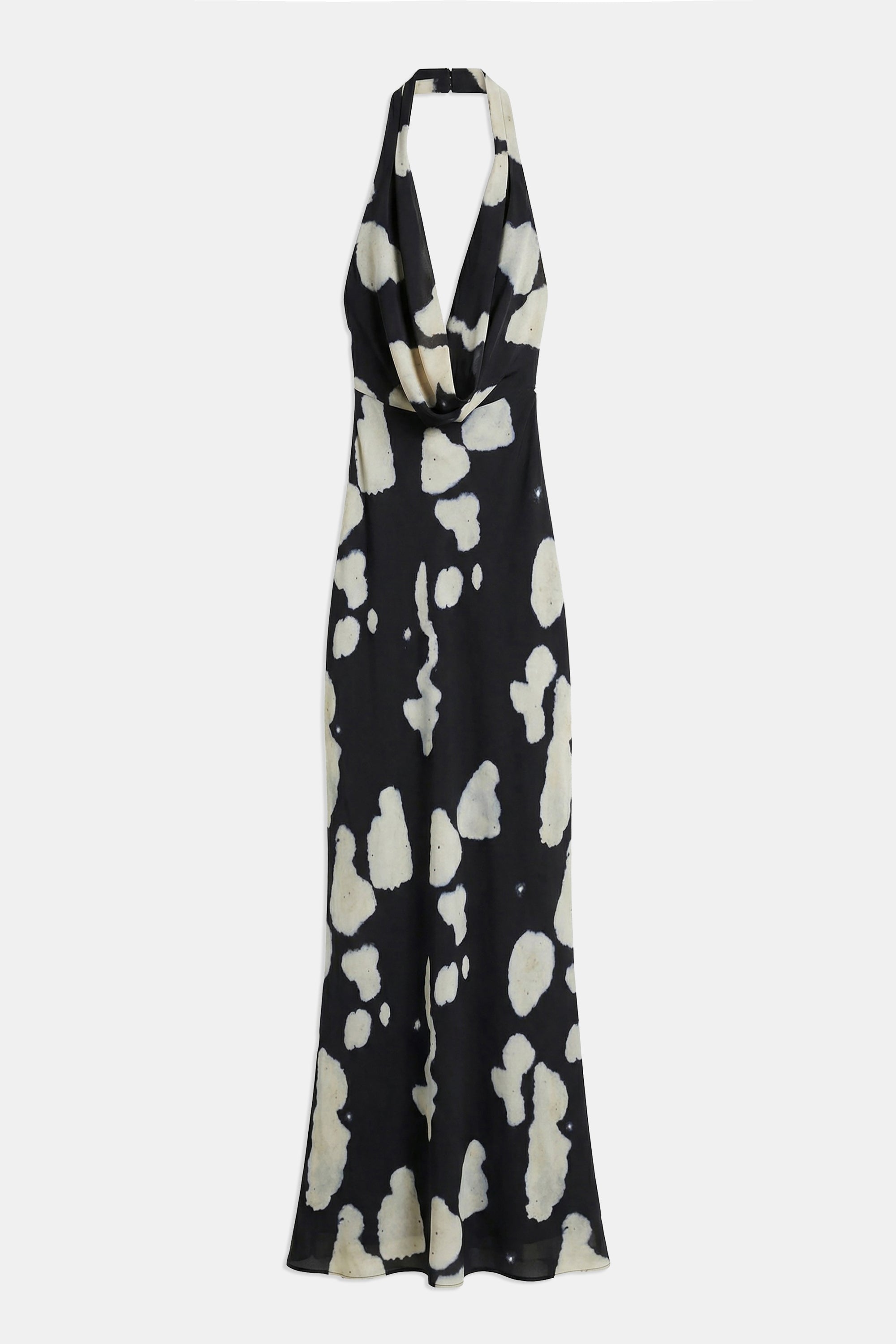 Chiffon Plunging Cowl Neck Maxi Dress - Abstract Pebble