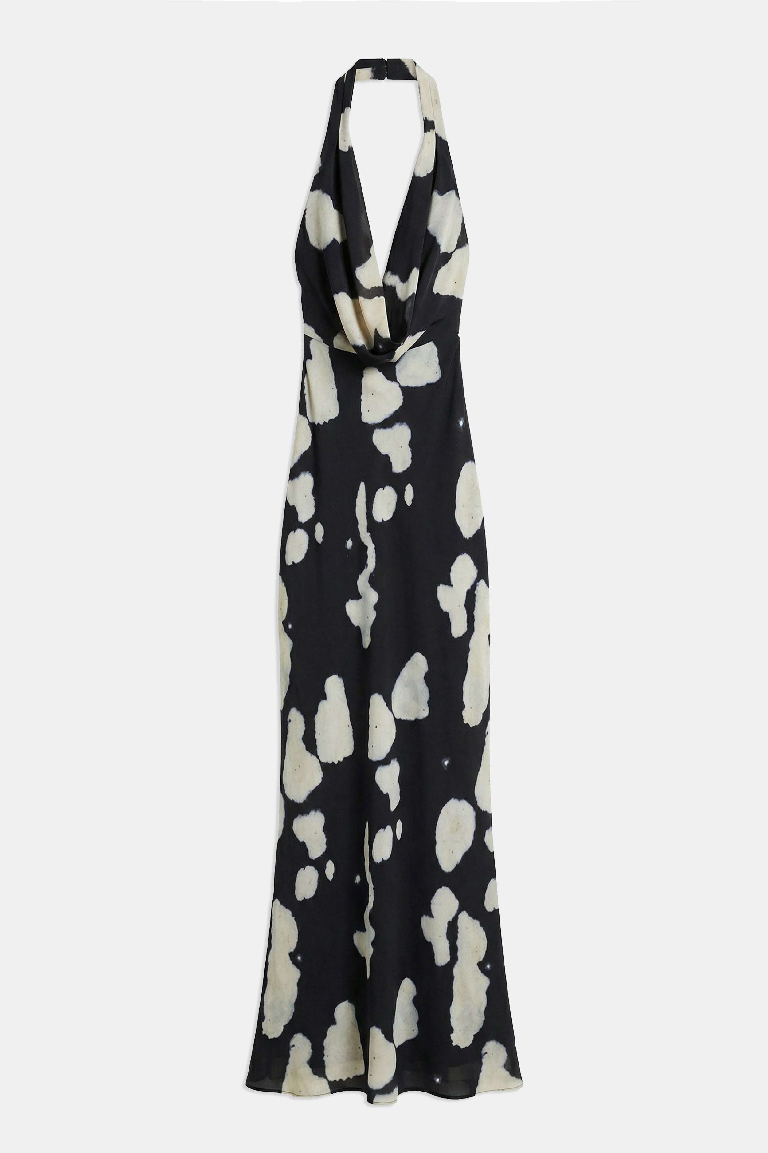 Chiffon Plunging Cowl Neck Maxi Dress - Abstract Pebble
