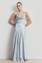 High Gloss Satin Asymmetric Panel Gown - Frost