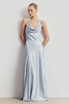 High Gloss Satin Asymmetric Panel Gown - Frost