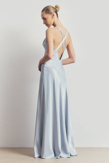 High Gloss Satin Asymmetric Panel Gown - Frost