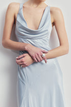 High Gloss Satin Asymmetric Panel Gown - Frost