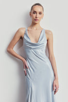 High Gloss Satin Asymmetric Panel Gown - Frost