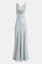 High Gloss Satin Asymmetric Panel Gown - Frost