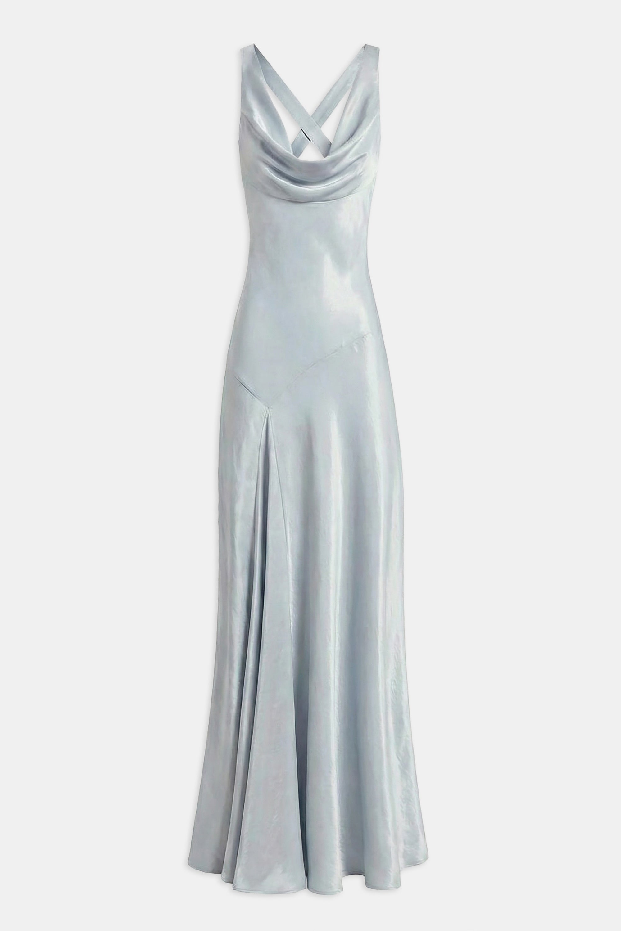High Gloss Satin Asymmetric Panel Gown - Frost