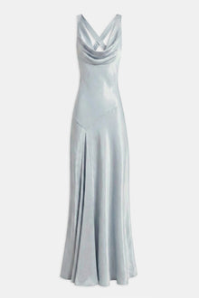 High Gloss Satin Asymmetric Panel Gown - Frost