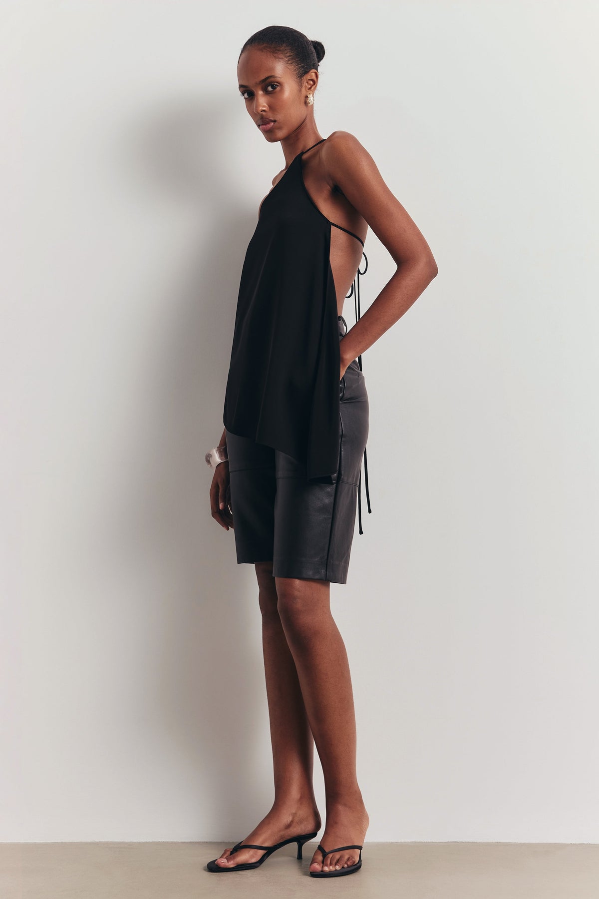 Flowing Asymmetric Open Back Top - Black