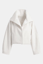 Cropped Funnel Neck Open Jacket - White