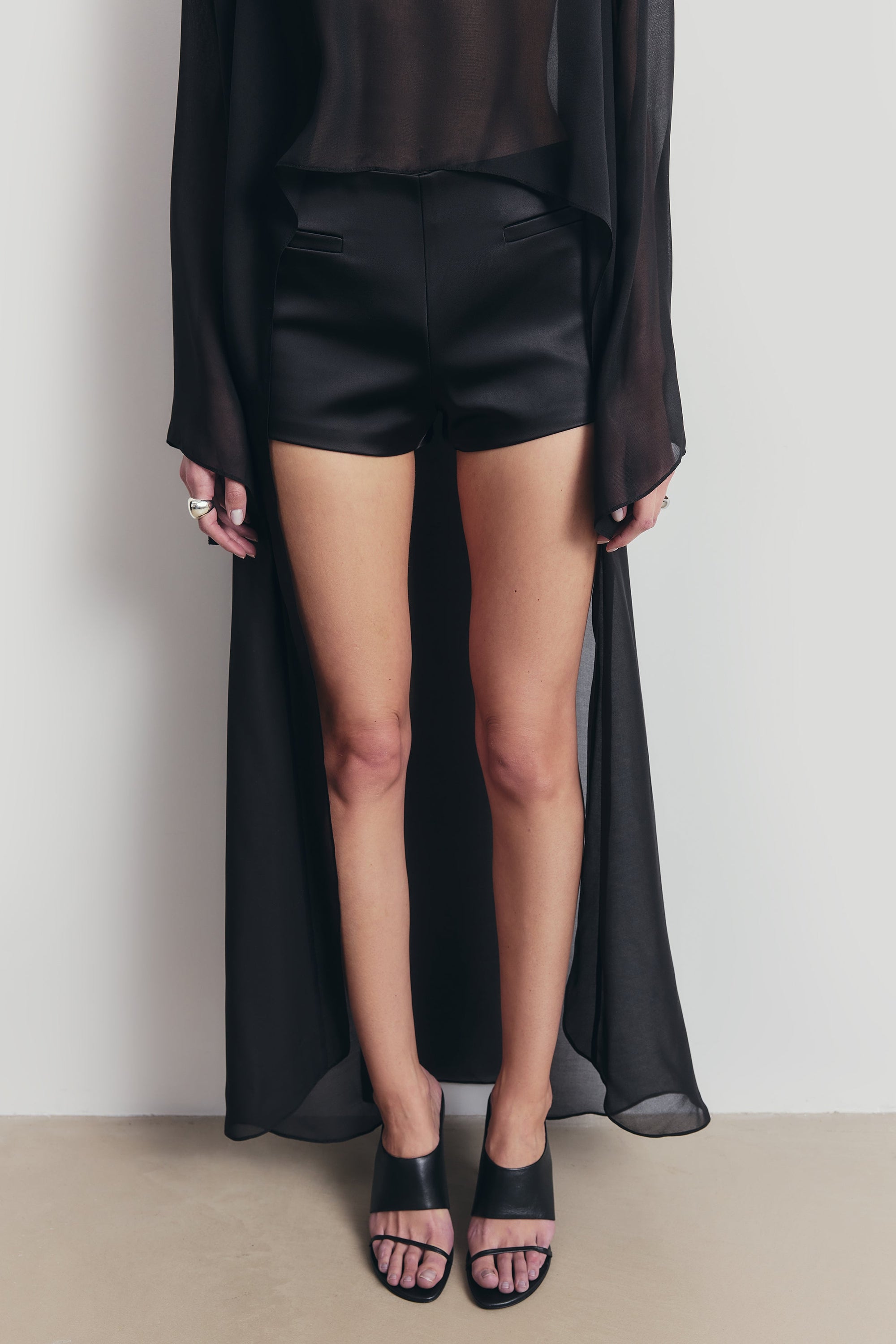 Tailored Satin Micro Shorts - Black