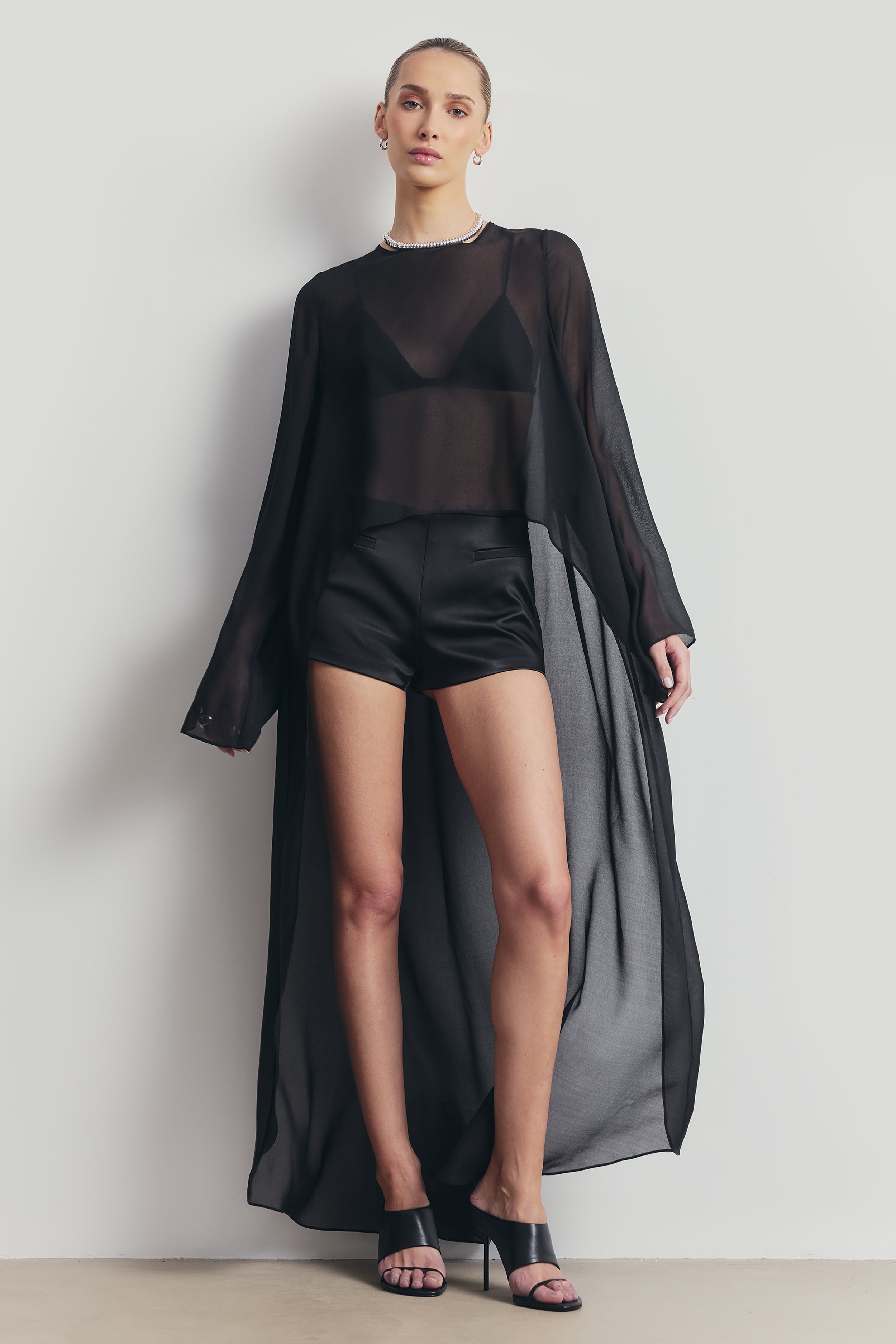 Tailored Satin Micro Shorts - Black