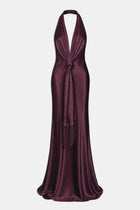 Plunging Knot Detail Gown with Fringing - Mulberry