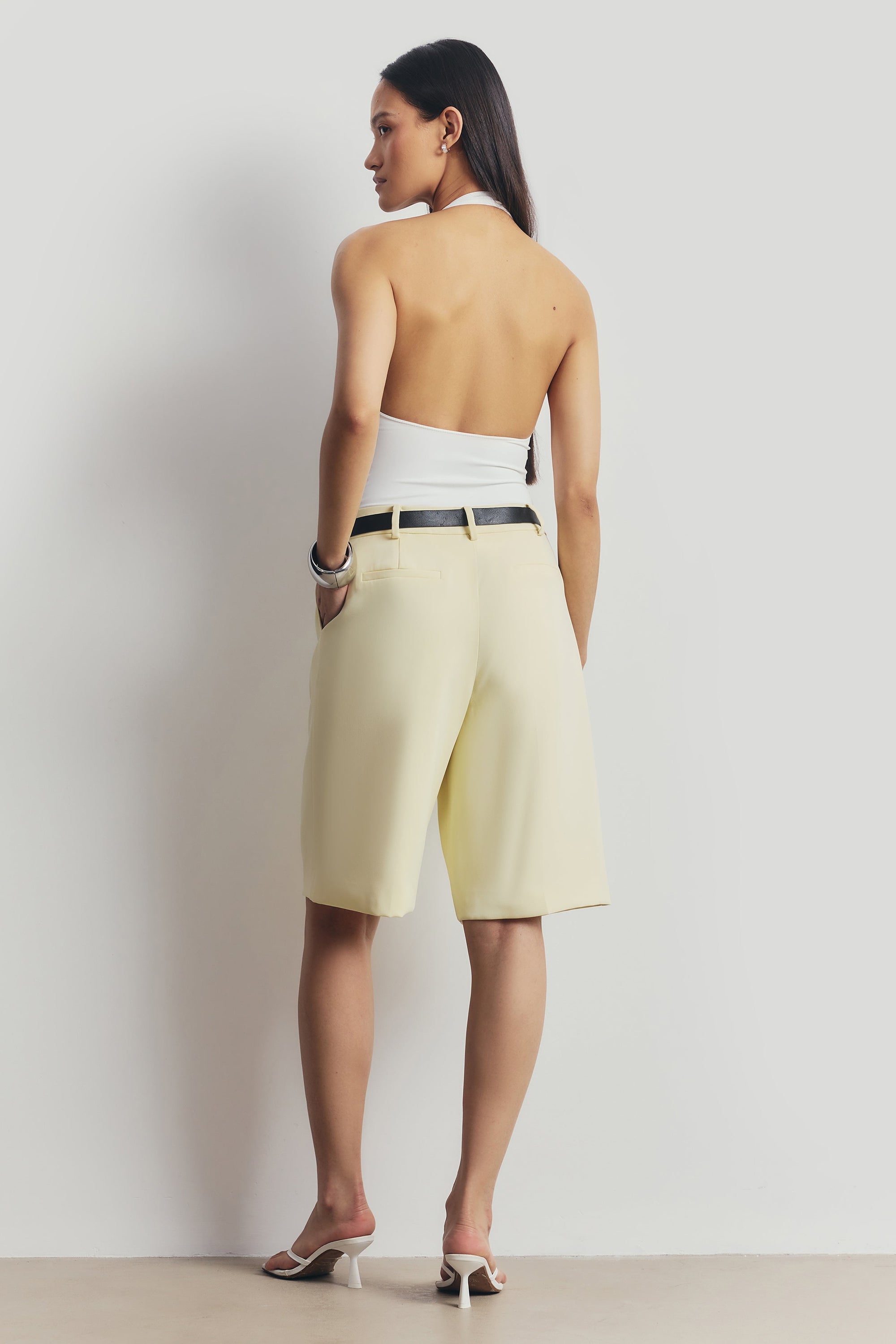 Tailored Dropped Waist Longline Shorts - Buttermilk
