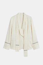 Shawl Collar Jacquard Blazer with Scarf - Cream