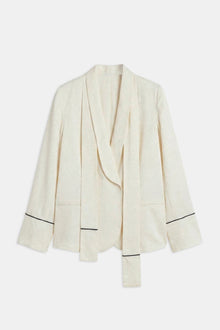 Shawl Collar Jacquard Blazer with Scarf - Cream