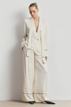 Shawl Collar Jacquard Blazer with Scarf - Cream