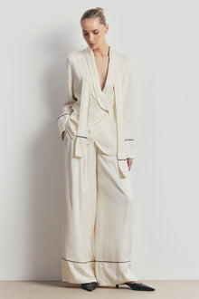 Shawl Collar Jacquard Blazer with Scarf - Cream