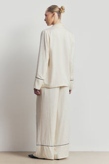 Shawl Collar Jacquard Blazer with Scarf - Cream