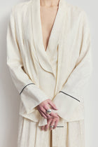 Shawl Collar Jacquard Blazer with Scarf - Cream