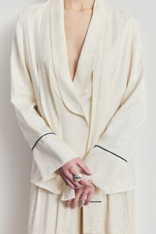 Shawl Collar Jacquard Blazer with Scarf - Cream