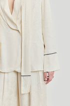 Shawl Collar Jacquard Blazer with Scarf - Cream