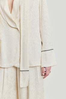 Shawl Collar Jacquard Blazer with Scarf - Cream