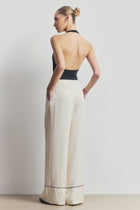 Pleated Jacquard Wide Leg Trousers - Cream