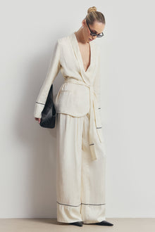 Shawl Collar Jacquard Blazer with Scarf - Cream