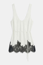 Lace Hem Scoop Neck Longline Top - White