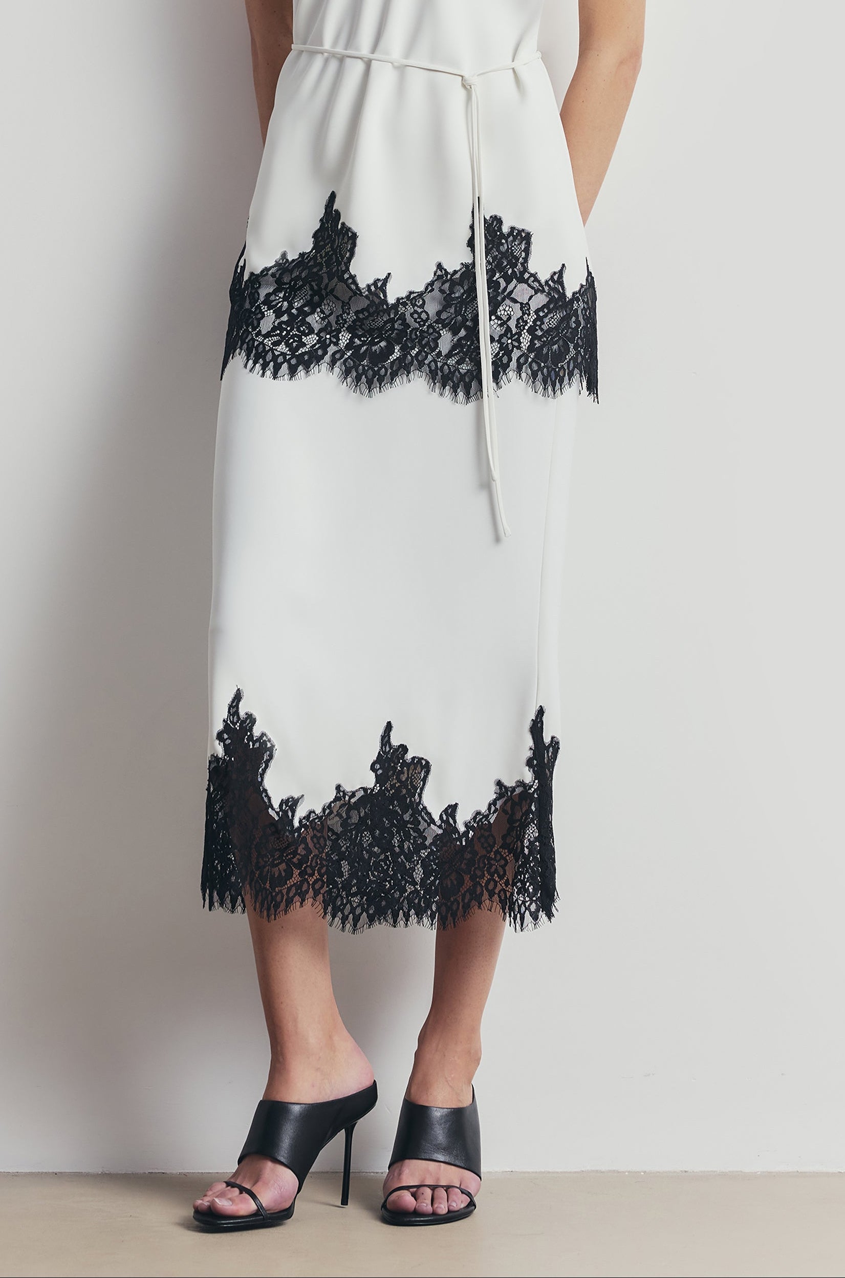 Lace Hem Column Maxi Skirt - White