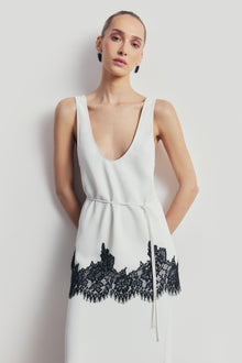 Lace Hem Scoop Neck Longline Top - White