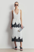 Lace Hem Column Maxi Skirt - White
