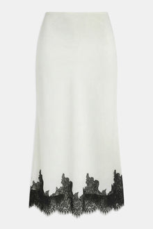 Lace Hem Column Maxi Skirt - White