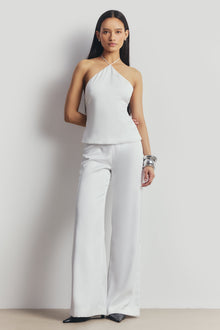 Tailored Satin Wide Leg Trousers - White