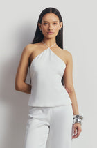 Tailored Satin Halterneck Top - White
