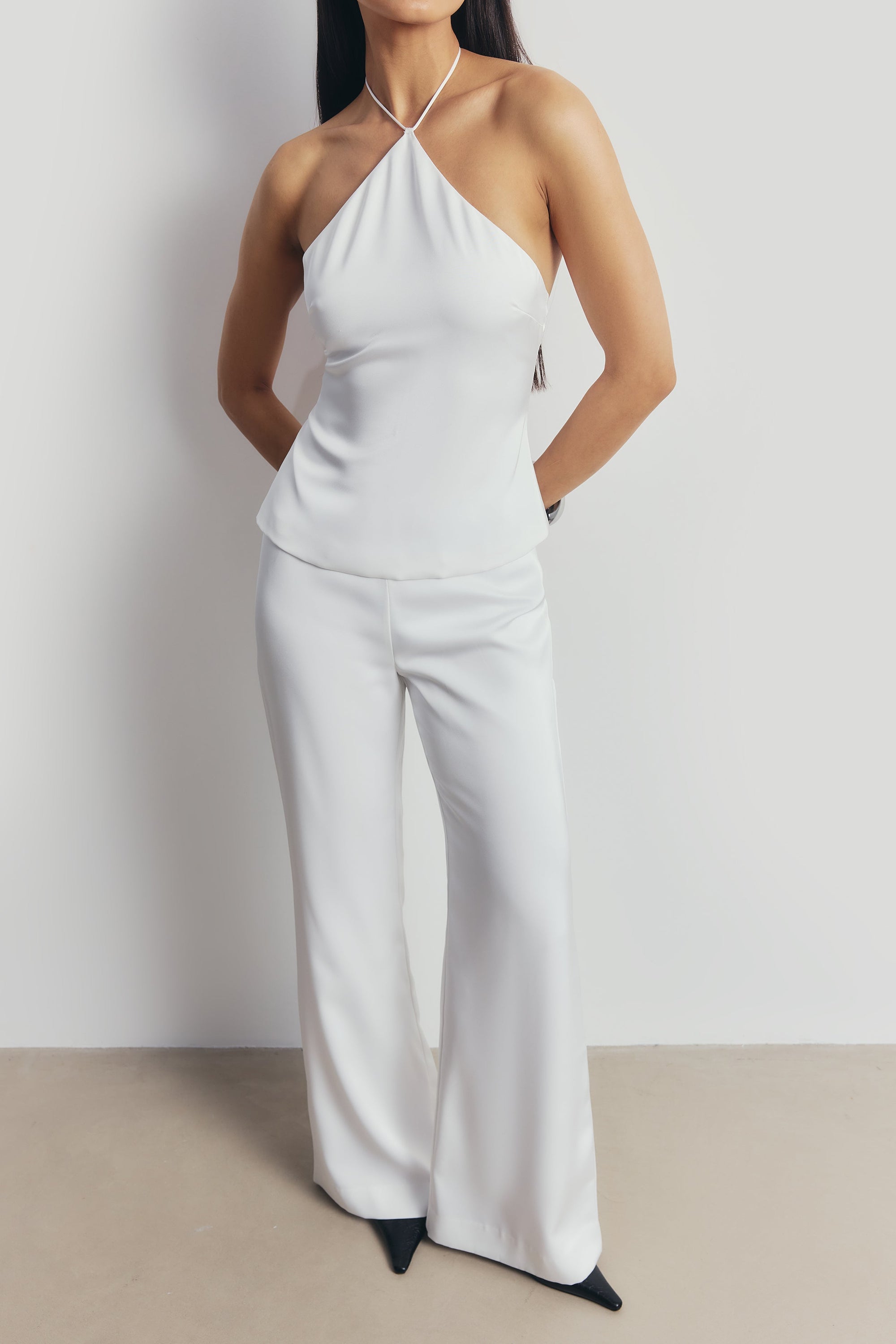 Tailored Satin Halterneck Top - White