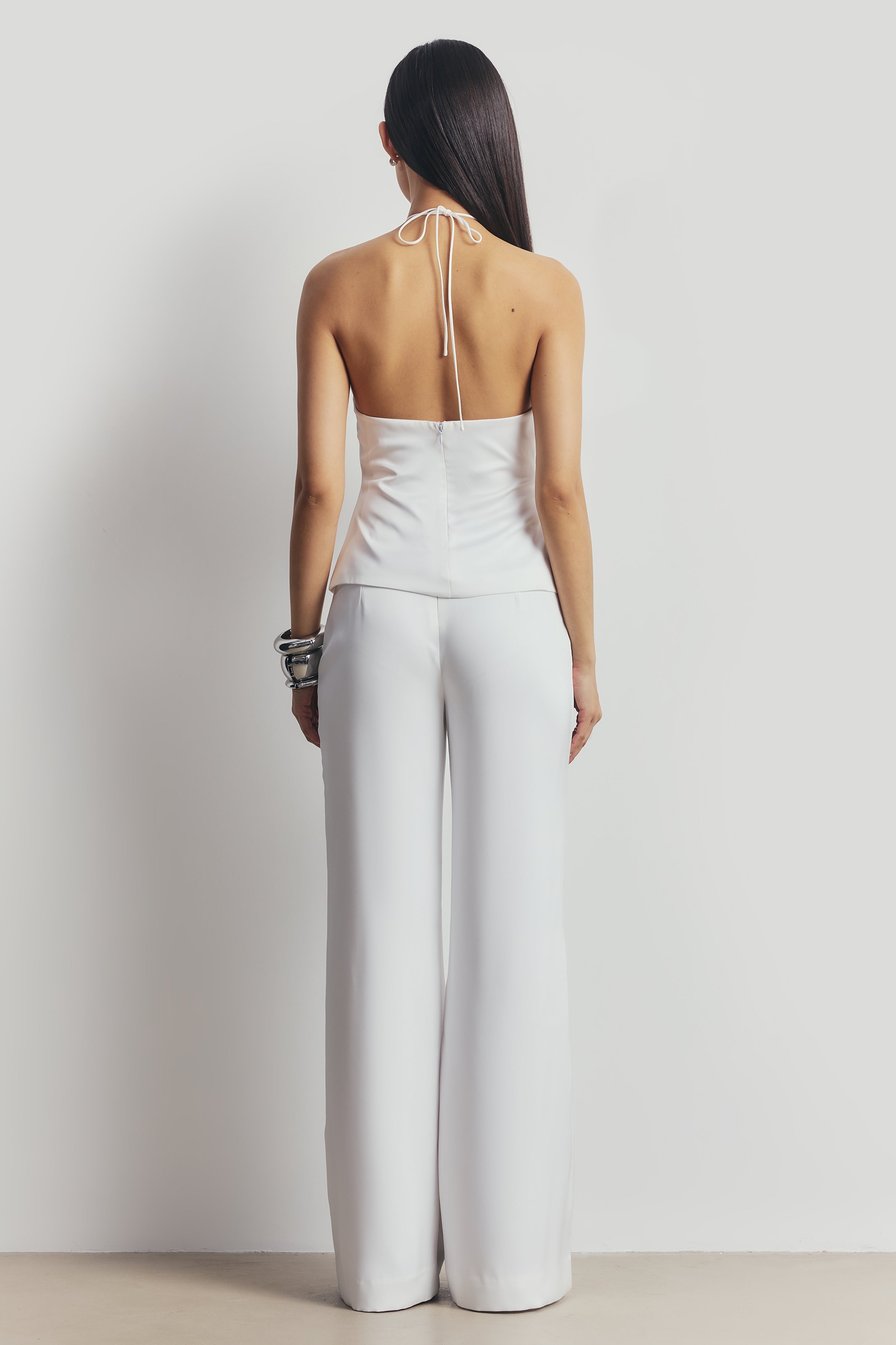 Tailored Satin Halterneck Top - White