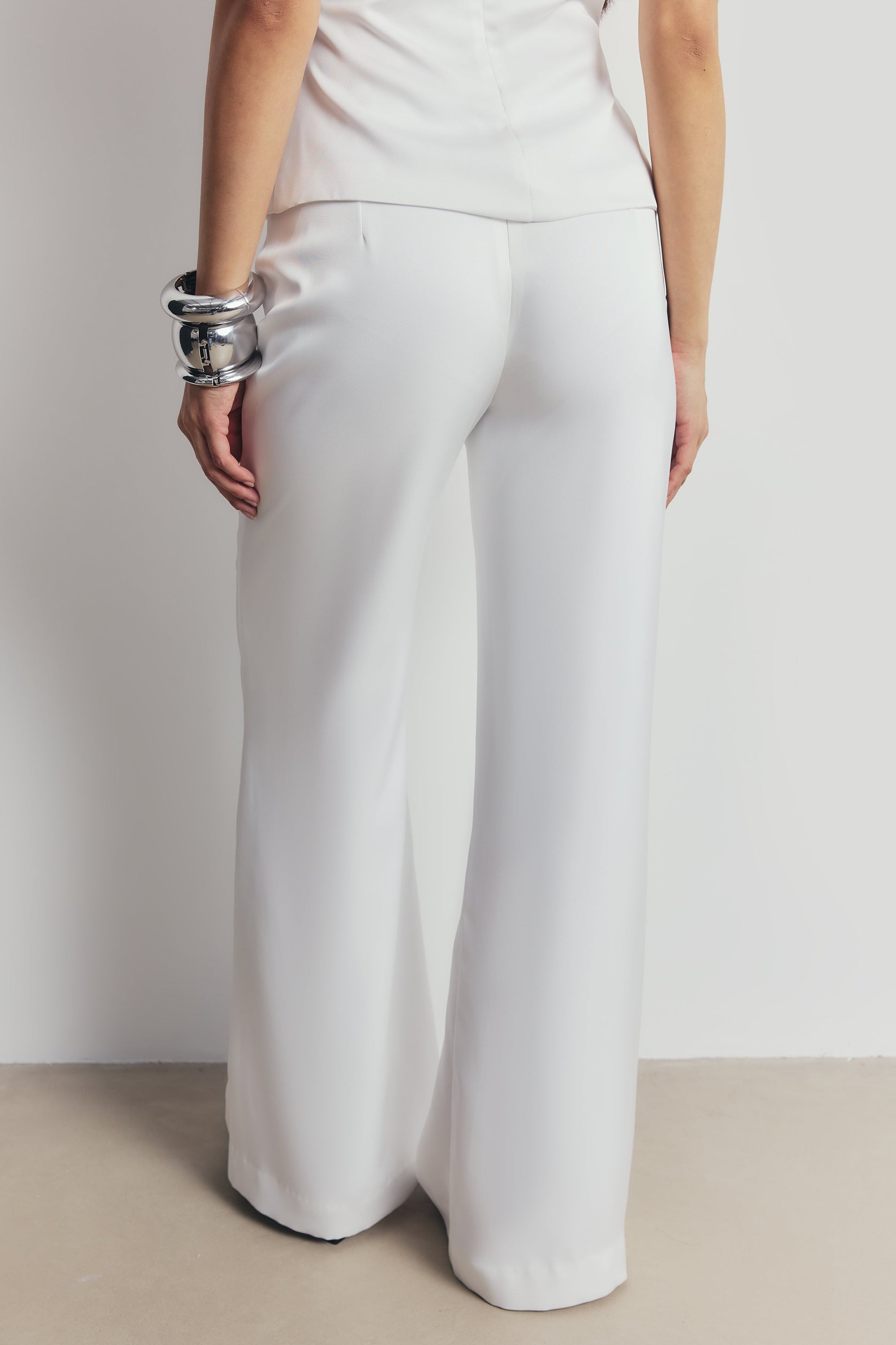 Tailored Satin Wide Leg Trousers - White