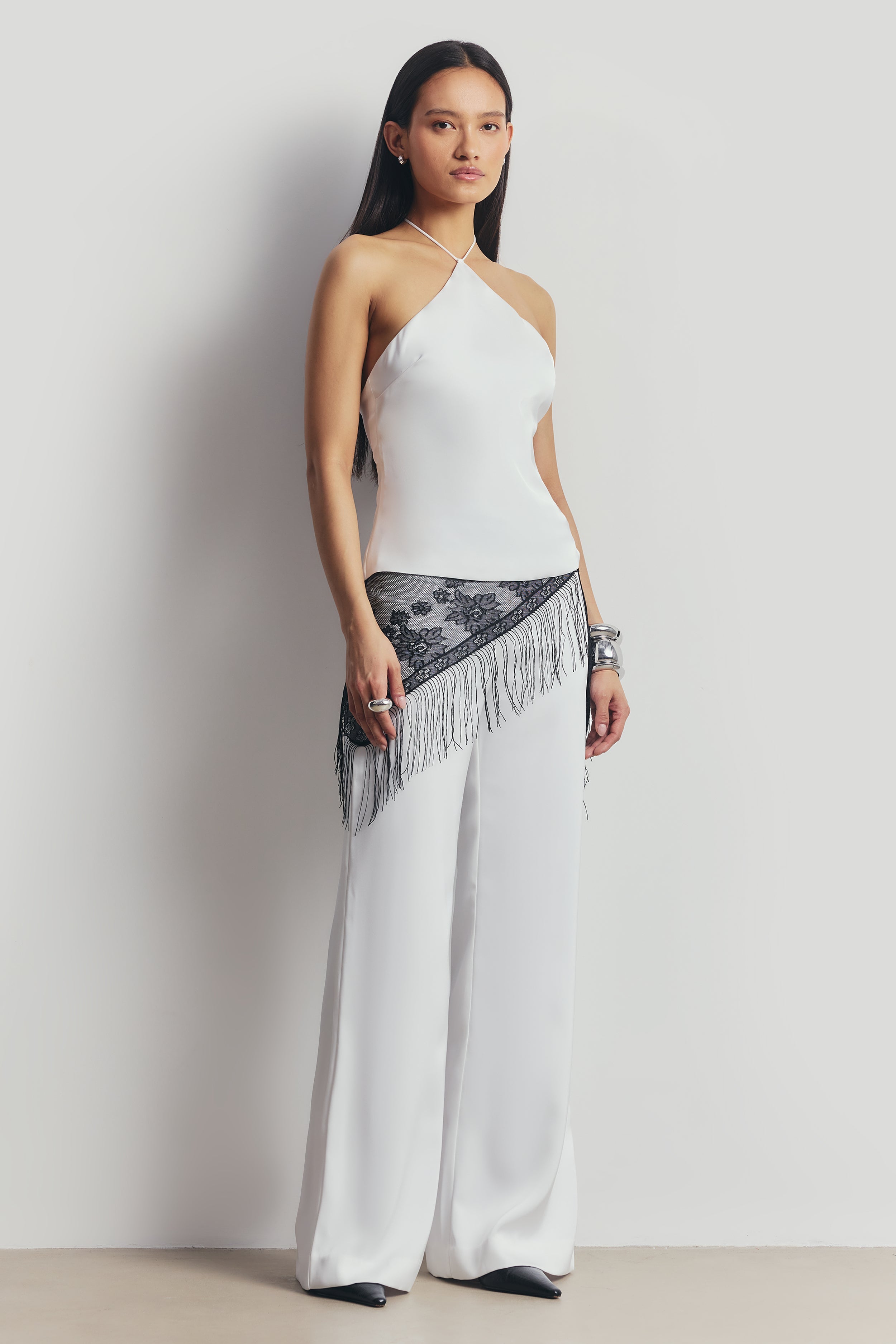 Tailored Satin Wide Leg Trousers - White