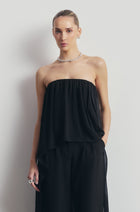 Strapless Chiffon Layered Corset Top - Black